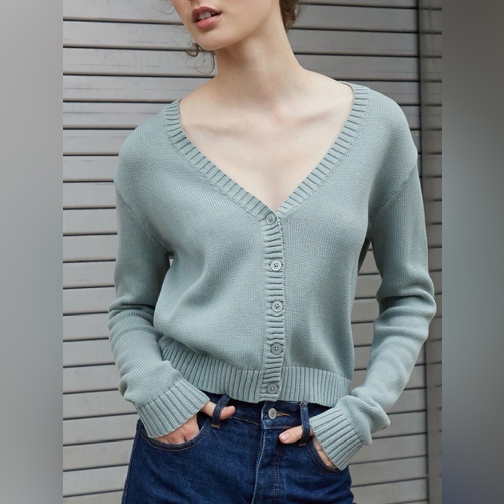 John Galt Brandy Melville Sage Green Cropped Cardigan 100% Cotton OS